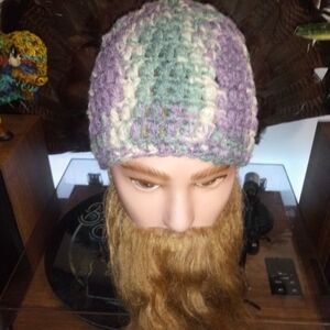 Homemade Crocheted Beanie Hat 6 1/2 " L 15"W